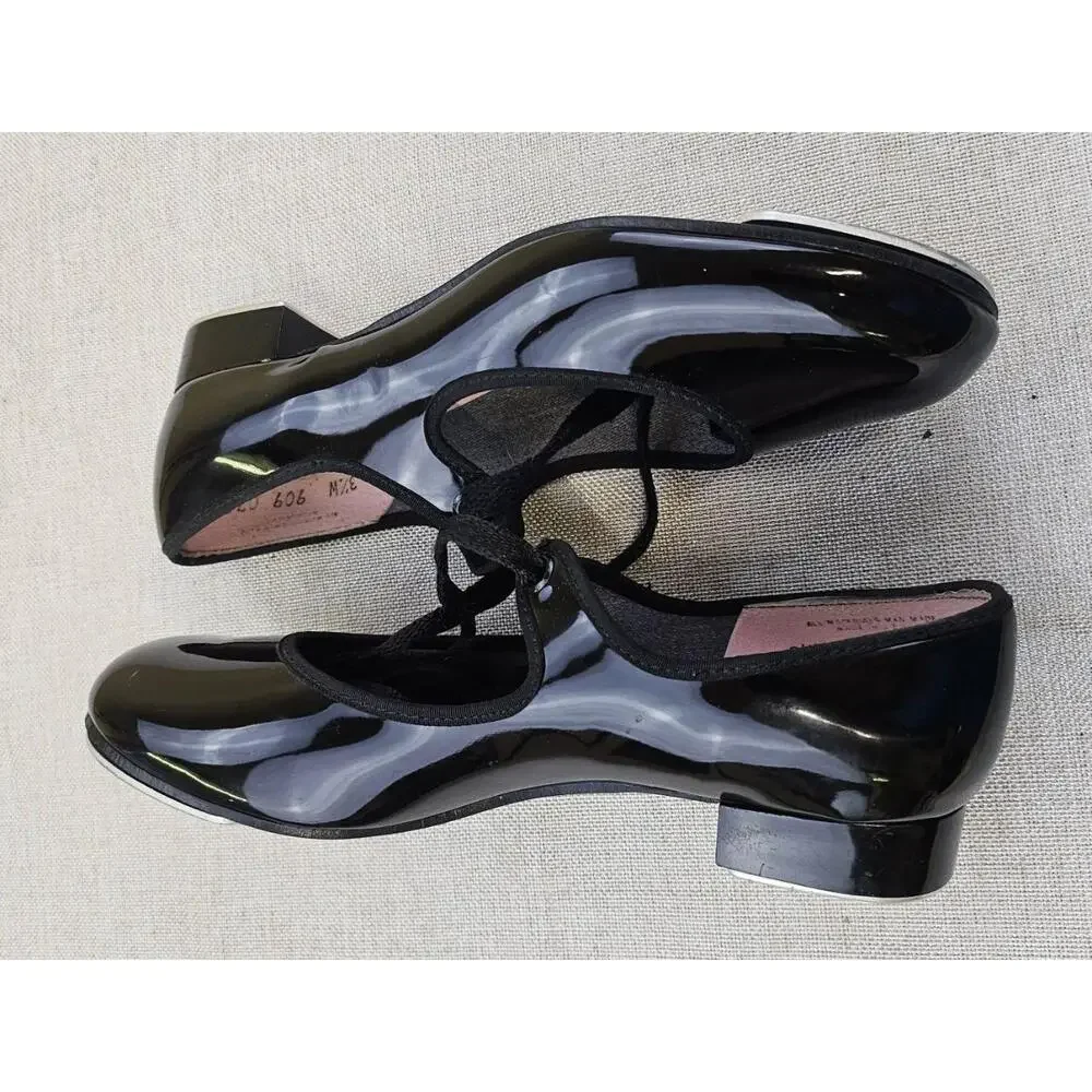 Vintage Capezio Tap Shoes Mary Jane Black Patent Finish Dancewear 3800 Kids‎ 3.5